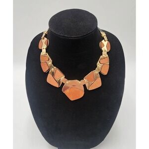 Womens Haiku Mocha Brown Opalescent Gold Tone Thermoset Lucite Link Necklace‎